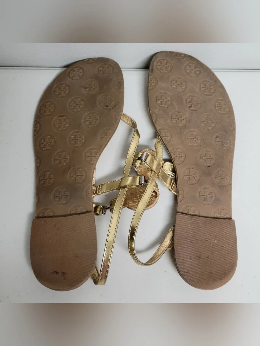Tory Burch Metallic Gold Logo Slingback Sandals Size 8M.
